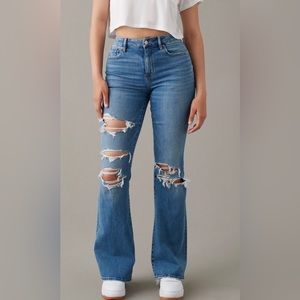 ae stretch curvy ripped super high-waisted flare jean